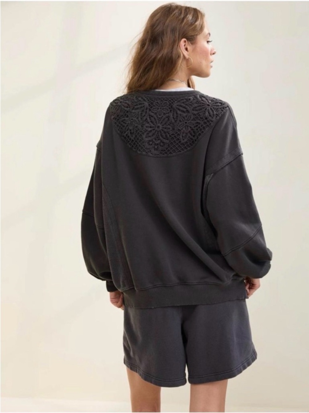 Aerie Keep it Light Crochet Crew Sweatshirt Boho Athleisure